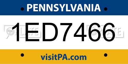 1ED7466 Pennsylvania License Plate