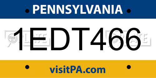 1EDT466 Pennsylvania License Plate