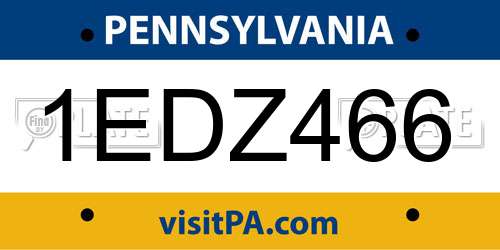 1EDZ466 Pennsylvania License Plate