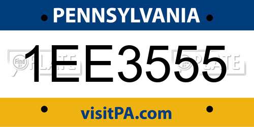 1EE3555 Pennsylvania License Plate