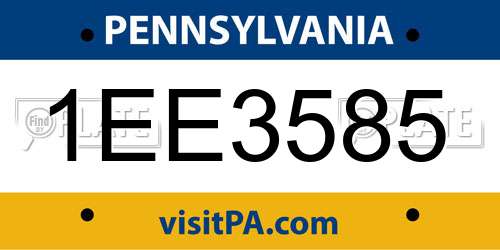 1EE3585 Pennsylvania License Plate