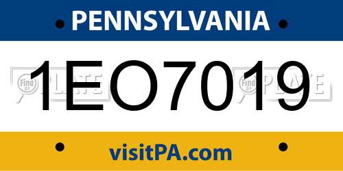 1EO7019 Pennsylvania License Plate