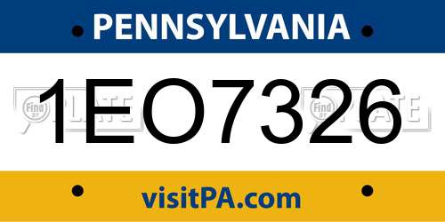 1EO7326 Pennsylvania License Plate