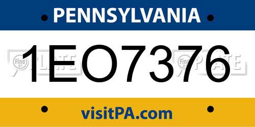 1EO7376 Pennsylvania License Plate