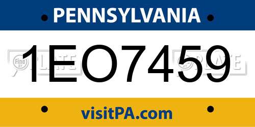 1EO7459 Pennsylvania License Plate