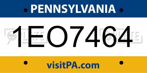 1EO7464 Pennsylvania License Plate