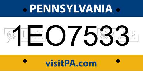 1EO7533 Pennsylvania License Plate