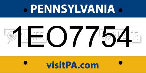 1EO7754 Pennsylvania License Plate