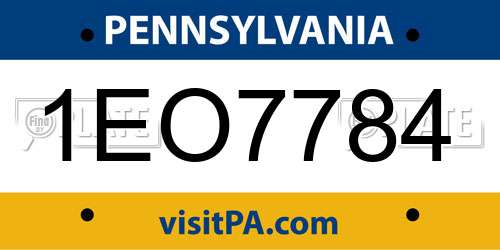 1EO7784 Pennsylvania License Plate