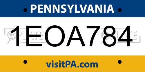 1EOA784 Pennsylvania License Plate