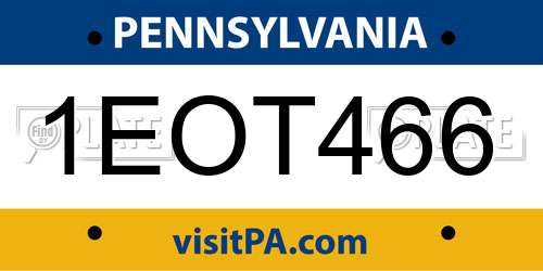 1EOT466 Pennsylvania License Plate