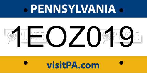 1EOZ019 Pennsylvania License Plate