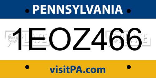 1EOZ466 Pennsylvania License Plate