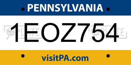 1EOZ754 Pennsylvania License Plate