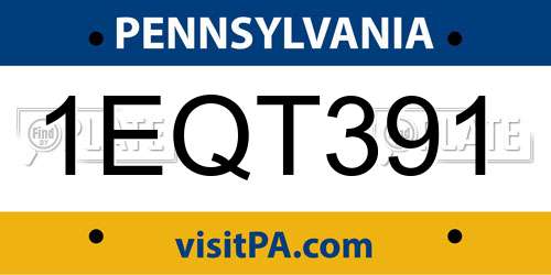 1EQT391 Pennsylvania License Plate