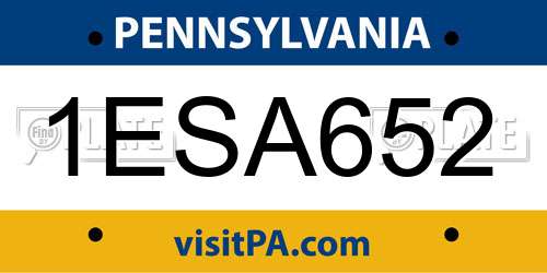 1ESA652 Pennsylvania License Plate