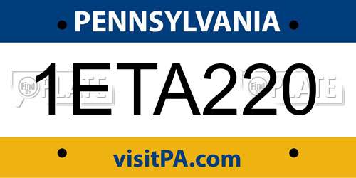 1ETA220 Pennsylvania License Plate