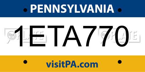 1ETA770 Pennsylvania License Plate