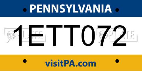 1ETT072 Pennsylvania License Plate