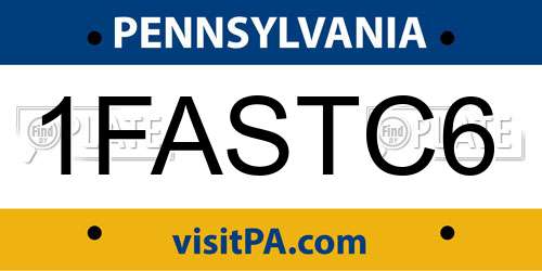 1FASTC6 Pennsylvania License Plate