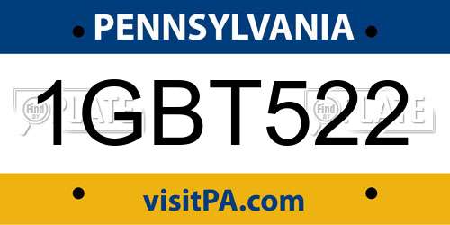 1GBT522 Pennsylvania License Plate