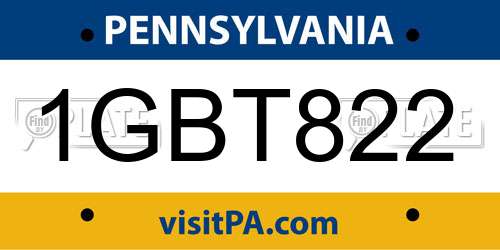 1GBT822 Pennsylvania License Plate