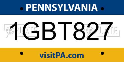 1GBT827 Pennsylvania License Plate