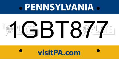 1GBT877 Pennsylvania License Plate