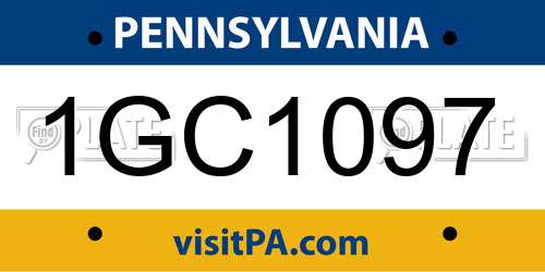 1GC1097 Pennsylvania License Plate