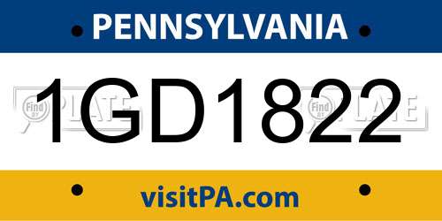1GD1822 Pennsylvania License Plate
