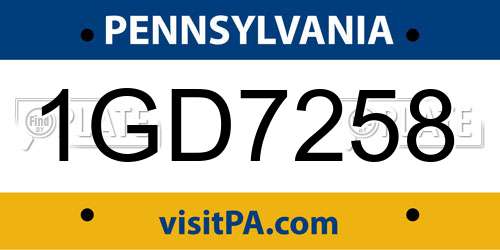 1GD7258 Pennsylvania License Plate