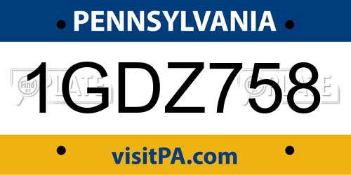 1GDZ758 Pennsylvania License Plate