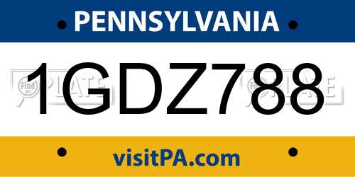 1GDZ788 Pennsylvania License Plate