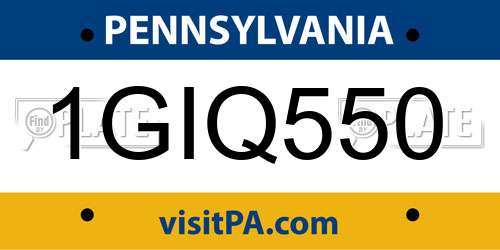 1GIQ550 Pennsylvania License Plate