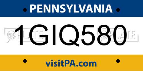 1GIQ580 Pennsylvania License Plate