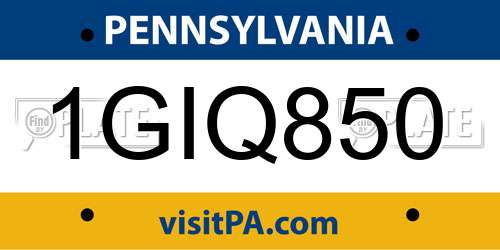 1GIQ850 Pennsylvania License Plate