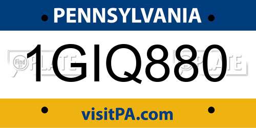1GIQ880 Pennsylvania License Plate
