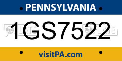 1GS7522 Pennsylvania License Plate