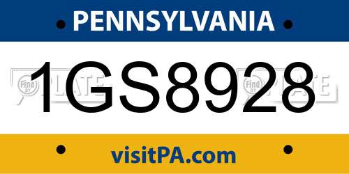 1GS8928 Pennsylvania License Plate