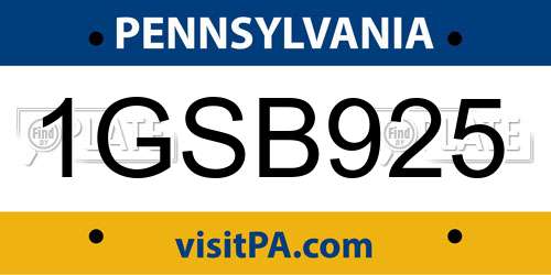 1GSB925 Pennsylvania License Plate