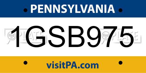 1GSB975 Pennsylvania License Plate
