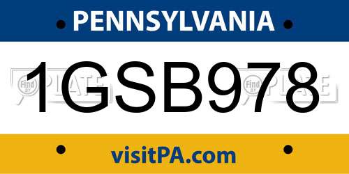 1GSB978 Pennsylvania License Plate