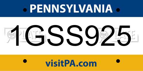 1GSS925 Pennsylvania License Plate