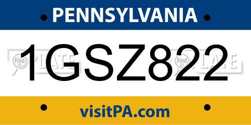 1GSZ822 Pennsylvania License Plate