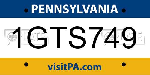 1GTS749 Pennsylvania License Plate