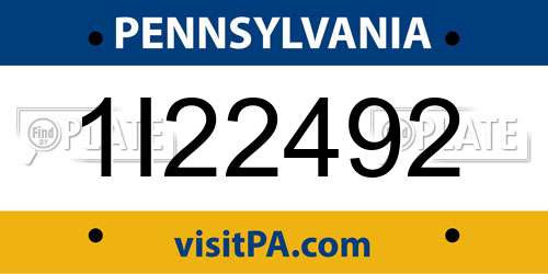 1I22492 Pennsylvania License Plate