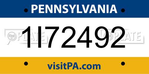 1I72492 Pennsylvania License Plate