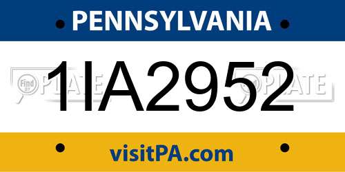 1IA2952 Pennsylvania License Plate