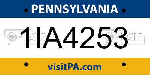 1IA4253 Pennsylvania License Plate