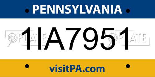1IA7951 Pennsylvania License Plate